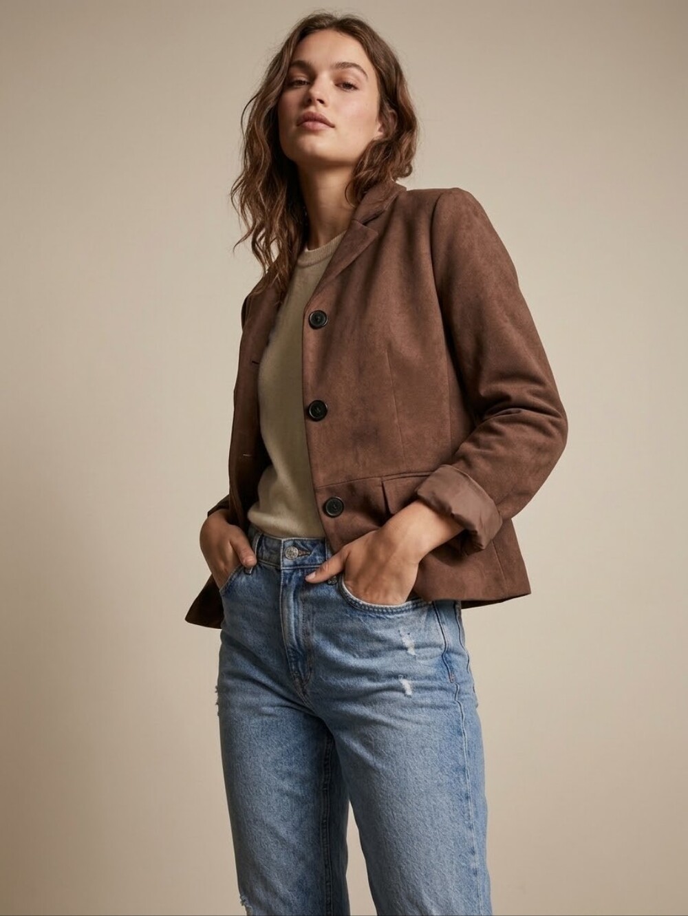 H&M Brown Suede Button Jacket